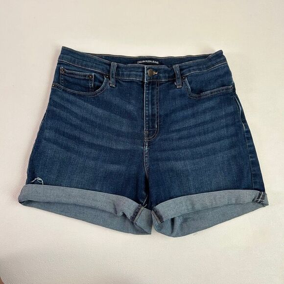 Calvin Klein Jeans Women’s Denim Shorts Size 8 Cuffed Blue Mid Rise Stretch - Picture 1 of 9